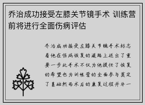 乔治成功接受左膝关节镜手术 训练营前将进行全面伤病评估